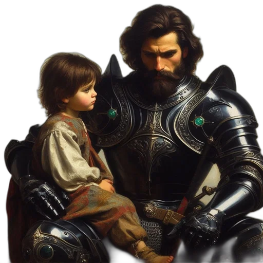 robot, sword, concept art, fantasy art, photorealistic, oil painting, man, long transparent PNG cut-out