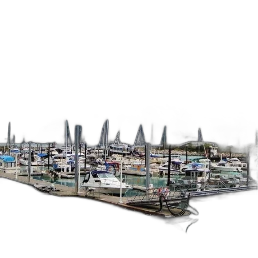 3d render, concept art, photorealistic, city street, serene, marina, boats, docked transparent PNG cut-out