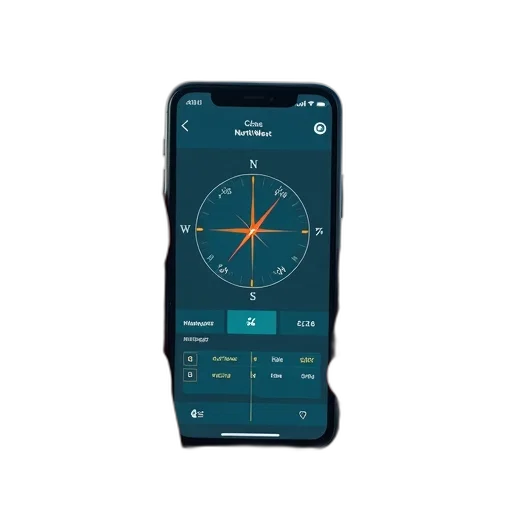 smartphone, screen, displaying, gps, tracking, app, compass, interface transparent PNG cut-out