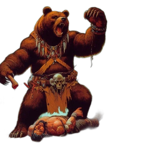 concept art, fantasy art, comic book art, pixel art, bear, adorned, tribal, decorations transparent PNG cut-out
