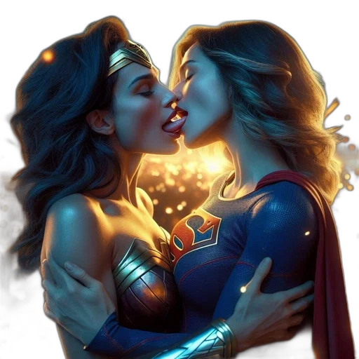 comic book art, concept art, fantasy art, neon lights, two, female, figures, resembling transparent PNG cut-out