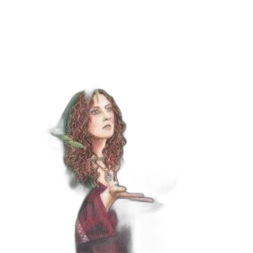 dress, hat, staff, face, concept art, watercolor, cartoon, photorealistic transparent PNG cut-out