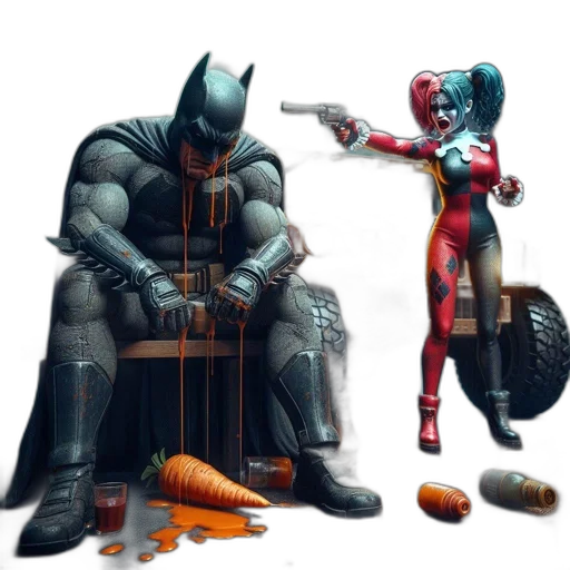 concept art, comic book art, fantasy art, 3d render, dark, red, batman, soaked transparent PNG cut-out