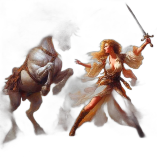 sword, fantasy art, concept art, comic book art, photorealistic, fire, fog, earth tones transparent PNG cut-out