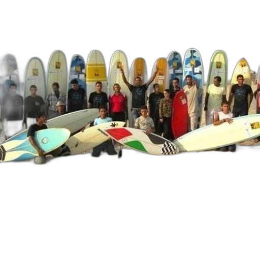 3d render, concept art, beach, group, people, holding, surfboards transparent PNG cut-out