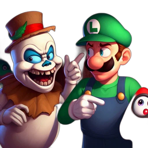 concept art, 3d render, pixel art, comic book art, two, cartoonish, characters, stand transparent PNG cut-out