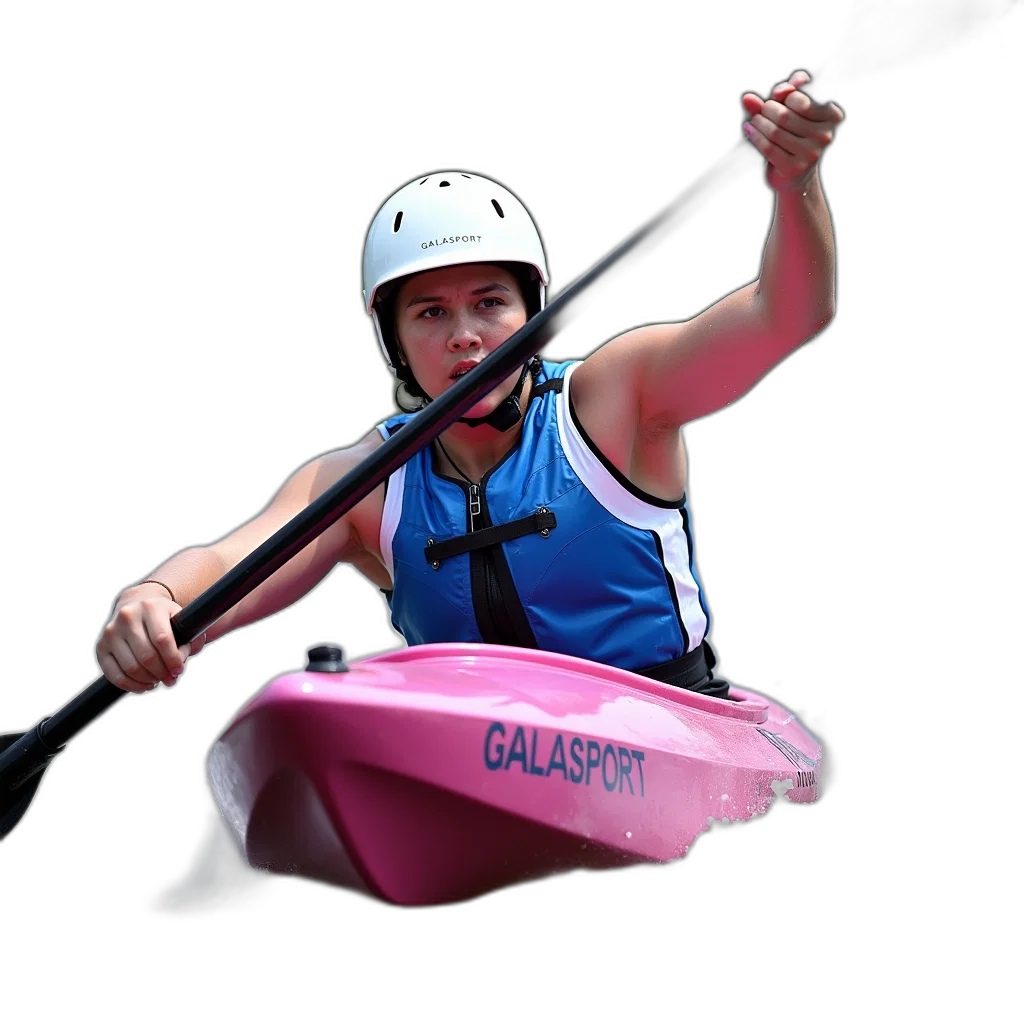3d render, person, kayaking, river, wearing, white, helmet, blue transparent PNG cut-out