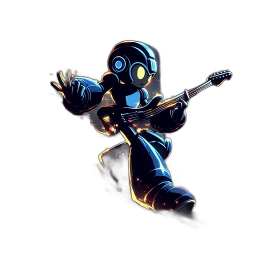 robot, weapon, staff, concept art, pixel art, 3d render, fantasy art, blue transparent PNG cut-out