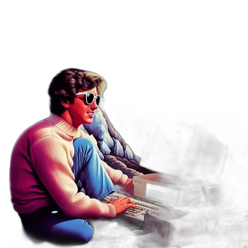 comic book art, concept art, vaporwave, pixel art, fire, fog, outer space, individual transparent PNG cut-out