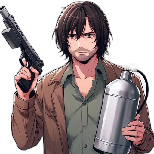 weapon, anime, cartoon, concept art, comic book art, character, clad, green transparent PNG cut-out