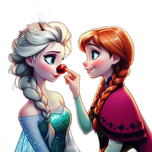 fantasy art, concept art, cartoon, watercolor, snow, fire, two, playful transparent PNG cut-out