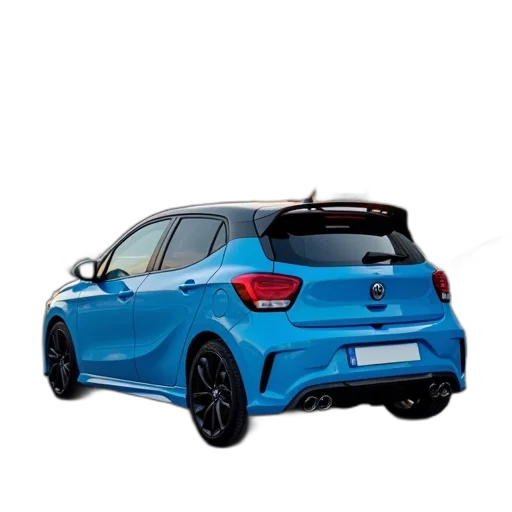 car, 3d render, blue, compact, parked, parking, lot, white transparent PNG cut-out