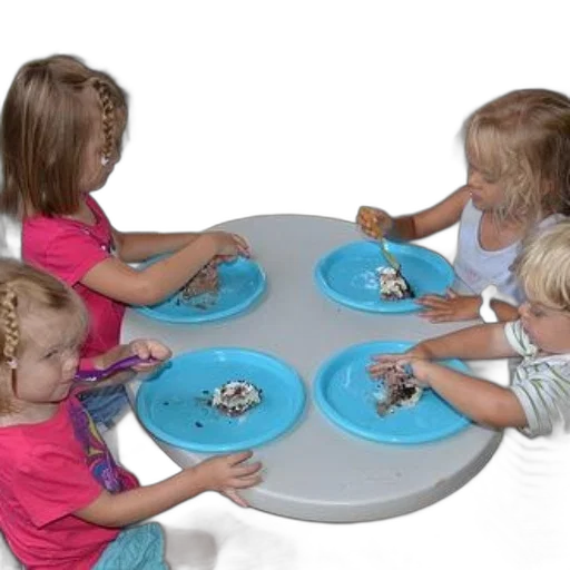 food, four, children, enjoy, ice, cream, blue, plates transparent PNG cut-out