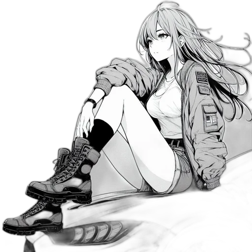 jacket, shoes, weapon, robot, cyberpunk, concept art, anime, pixel art transparent PNG cut-out