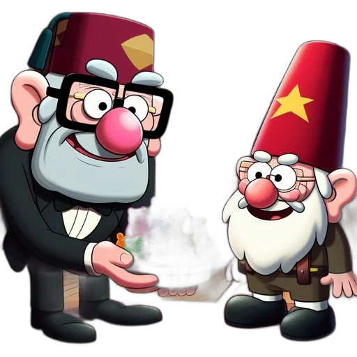 hat, concept art, cartoon, 3d render, fantasy art, two, gnome-like, characters transparent PNG cut-out