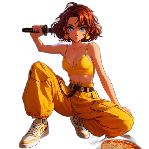 weapon, food, staff, jacket, concept art, pixel art, comic book art, cyberpunk transparent PNG cut-out