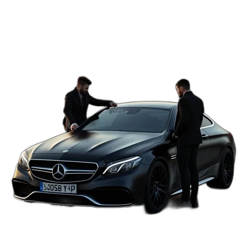 car, 3d render, concept art, photorealistic, two, men, standing, next transparent PNG cut-out