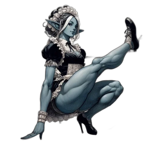 dress, staff, concept art, fantasy art, pixel art, comic book art, blue, monochrome transparent PNG cut-out