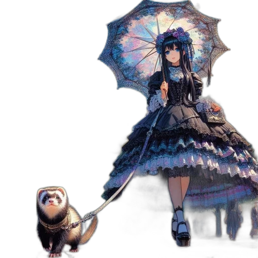 umbrella, dress, creature, animal, concept art, fantasy art, anime, watercolor transparent PNG cut-out