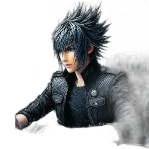hair, dragon, jacket, weapon, concept art, fantasy art, photorealistic, 3d render transparent PNG cut-out