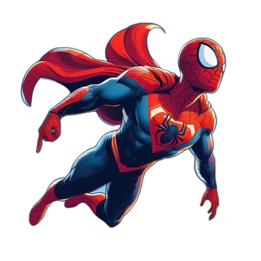 comic book art, concept art, 3d render, fantasy art, spider-man, soars, through, clear transparent PNG cut-out
