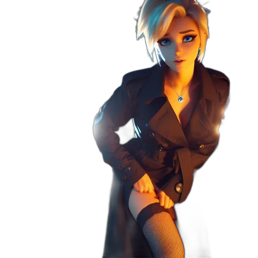 jacket, dress, robot, staff, 3d render, concept art, cyberpunk, photorealistic transparent PNG cut-out