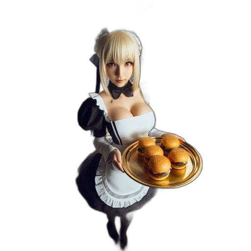 food, dress, robot, 3d render, concept art, fantasy art, photorealistic, central transparent PNG cut-out