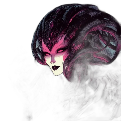 dragon, mask, creature, hair, concept art, fantasy art, watercolor, photorealistic transparent PNG cut-out