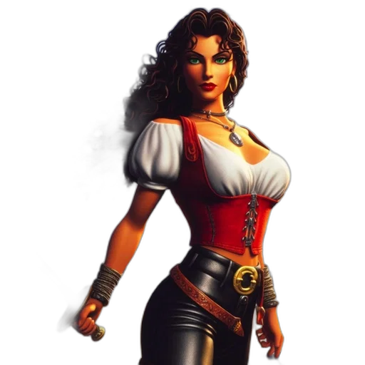 fantasy art, concept art, comic book art, 3d render, woman, wears, red, vest transparent PNG cut-out