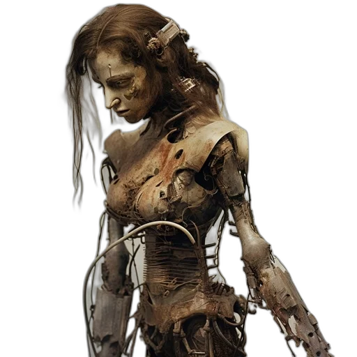 robot, dress, creature, concept art, fantasy art, photorealistic, comic book art, earth tones transparent PNG cut-out