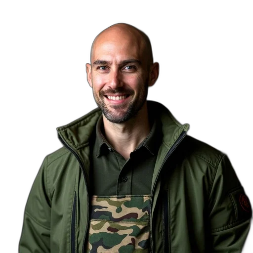 jacket, staff, face, animal, man, bald, head, wearing transparent PNG cut-out