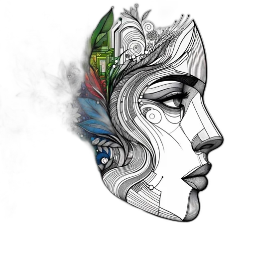 mask, face, crown, robot, concept art, fantasy art, comic book art, photorealistic transparent PNG cut-out