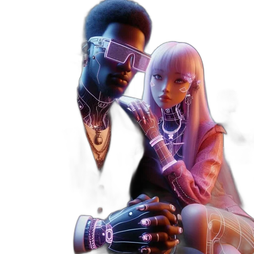 robot, cyberpunk, concept art, anime, 3d render, neon lights, pastel, two transparent PNG cut-out