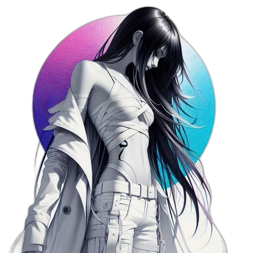 dress, jacket, concept art, cyberpunk, fantasy art, vaporwave, blue, pastel transparent PNG cut-out