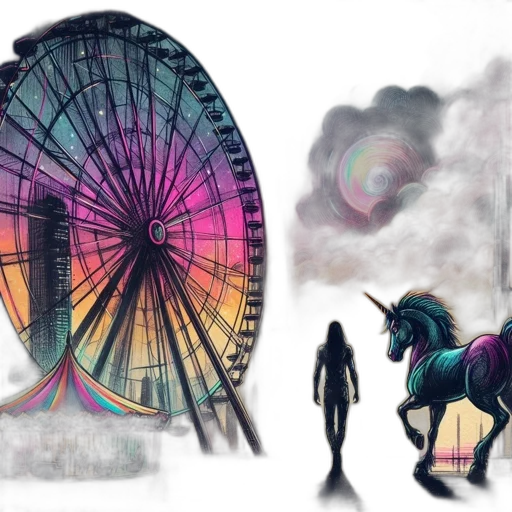 umbrella, concept art, fantasy art, watercolor, vaporwave, outer space, fog, neon lights transparent PNG cut-out