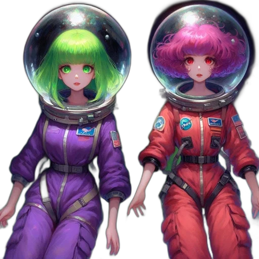 concept art, fantasy art, 3d render, anime, outer space, neon, colorful, two transparent PNG cut-out