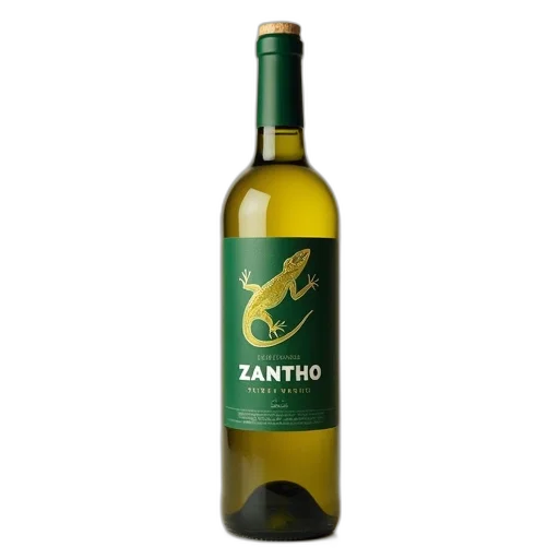 bottle, zantho, wine, green, label, featuring, lizard, illustration transparent PNG cut-out
