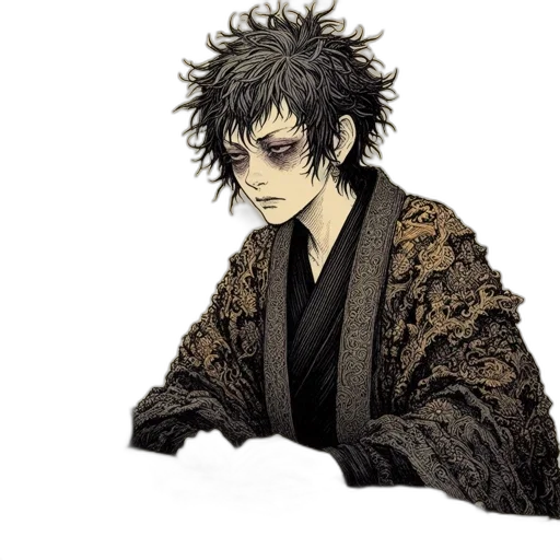 jacket, creature, concept art, anime, comic book art, fantasy art, dark, monochrome transparent PNG cut-out