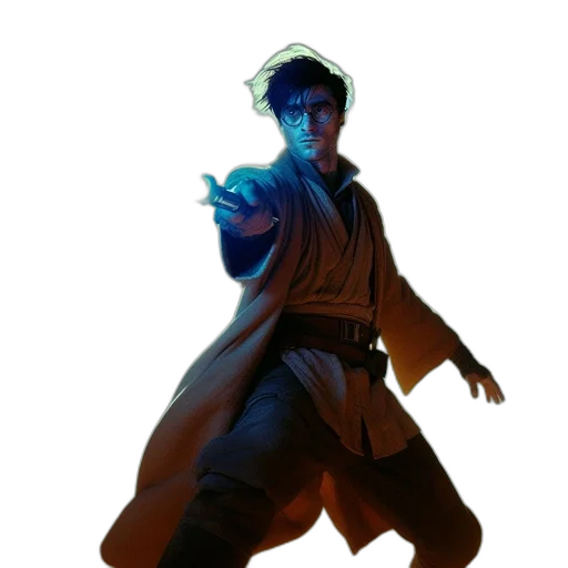 staff, jacket, sword, weapon, concept art, fantasy art, comic book art, 3d render transparent PNG cut-out