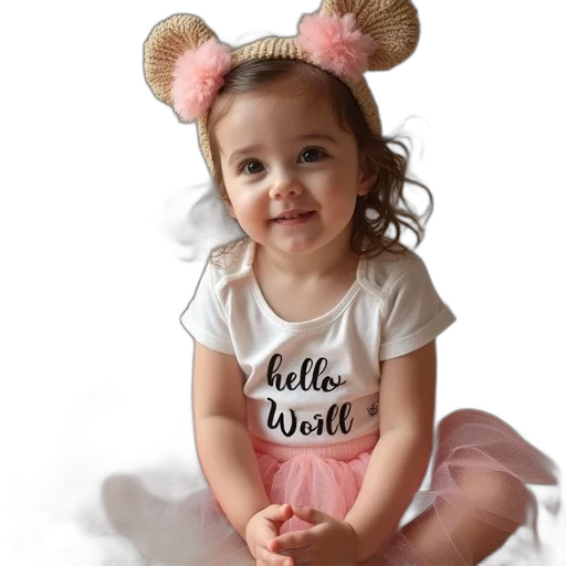 dress, hat, face, photorealistic, hello, world, onesie, tutu transparent PNG cut-out