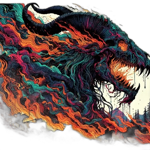 dragon, mask, hair, creature, fantasy art, concept art, watercolor, comic book art transparent PNG cut-out