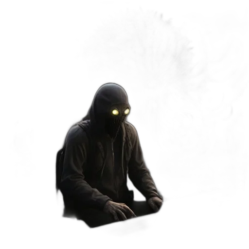 mask, creature, staff, jacket, concept art, 3d render, pixel art, fantasy art transparent PNG cut-out