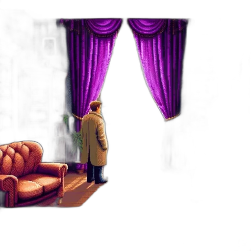 furniture, jacket, umbrella, staff, concept art, 3d render, pixel art, vaporwave transparent PNG cut-out