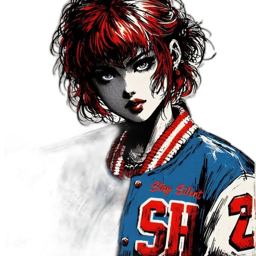 jacket, face, comic book art, concept art, fantasy art, anime, red, individual transparent PNG cut-out