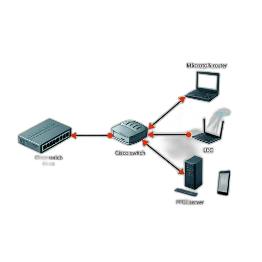 3d render, network, diagram, showing, cisco, switch, connected, mikrotik transparent PNG cut-out