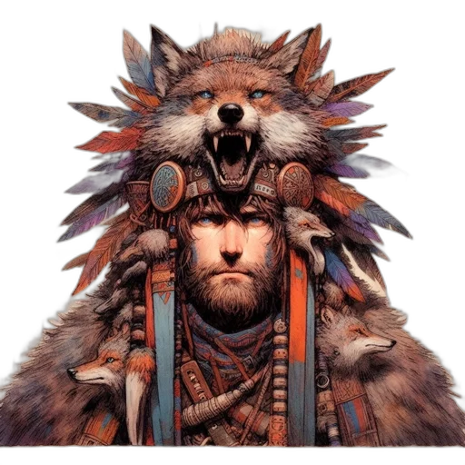 animal, face, creature, staff, concept art, fantasy art, watercolor, comic book art transparent PNG cut-out