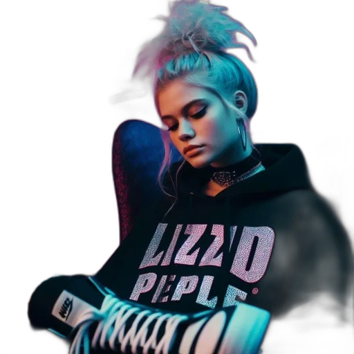 jacket, hair, cyberpunk, photorealistic, vaporwave, concept art, neon lights, neon transparent PNG cut-out
