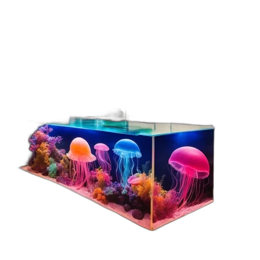 3d render, concept art, photorealistic, vaporwave, underwater, neon lights, modern, kitchen transparent PNG cut-out