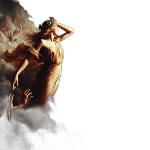 dress, concept art, fantasy art, photorealistic, oil painting, fire, fog, forest transparent PNG cut-out