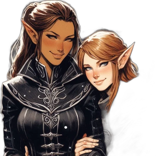 fantasy art, concept art, watercolor, comic book art, dark, monochrome, two, female transparent PNG cut-out